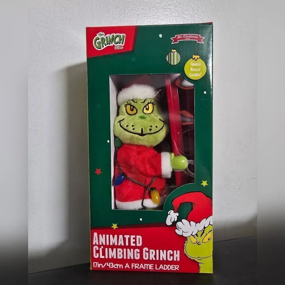 Grinch Tabletop Climber 17" Ladder Animated Climbing Christmas Lights Musical